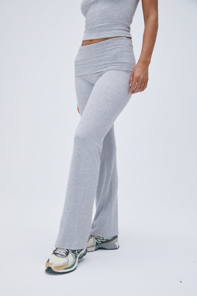 Women's Rib Fold Over Pants - Grey