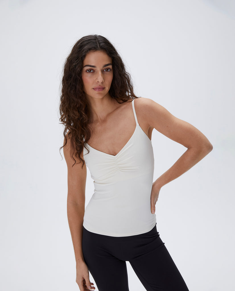 Ultimate Ruched Front Longline Tank Top - Marshmallow White