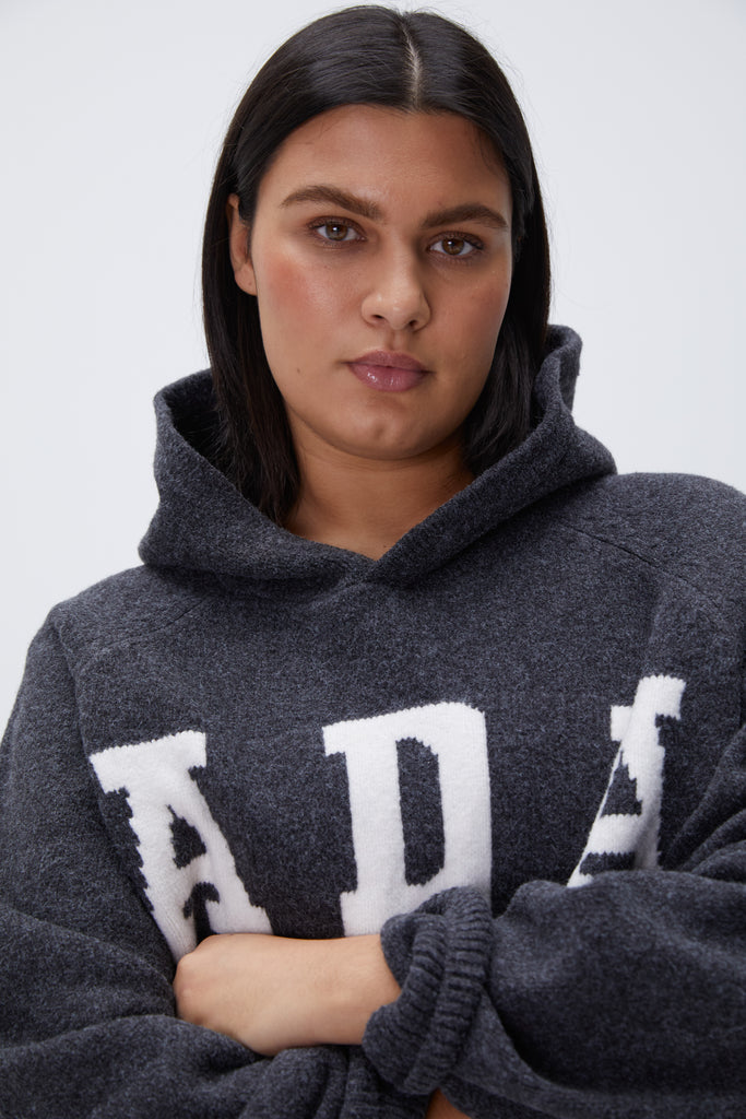ADA Oversized Knit Hoodie - Dark Grey/Cream