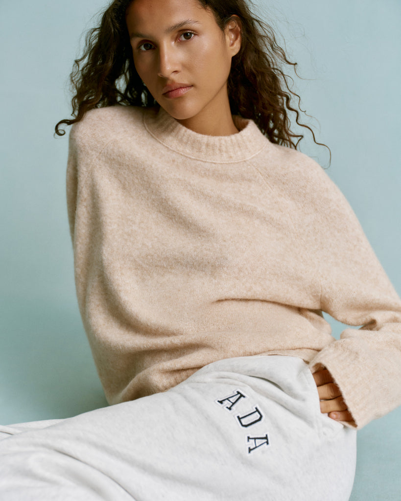 Knit Oversized Crew Sweatshirt - Oatmeal