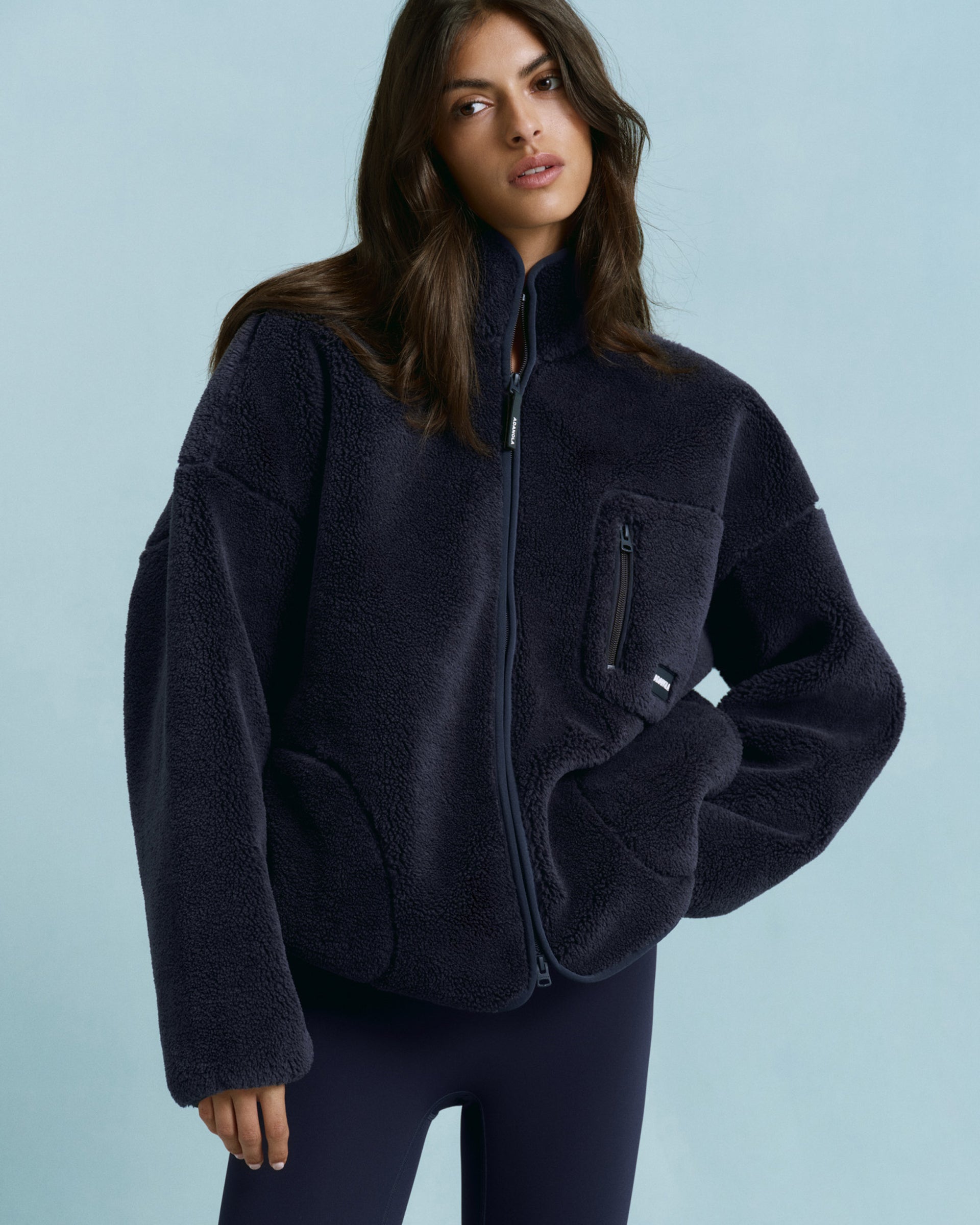 Oversized Pocket Zip Through Fleece - Navy Blue – Adanola