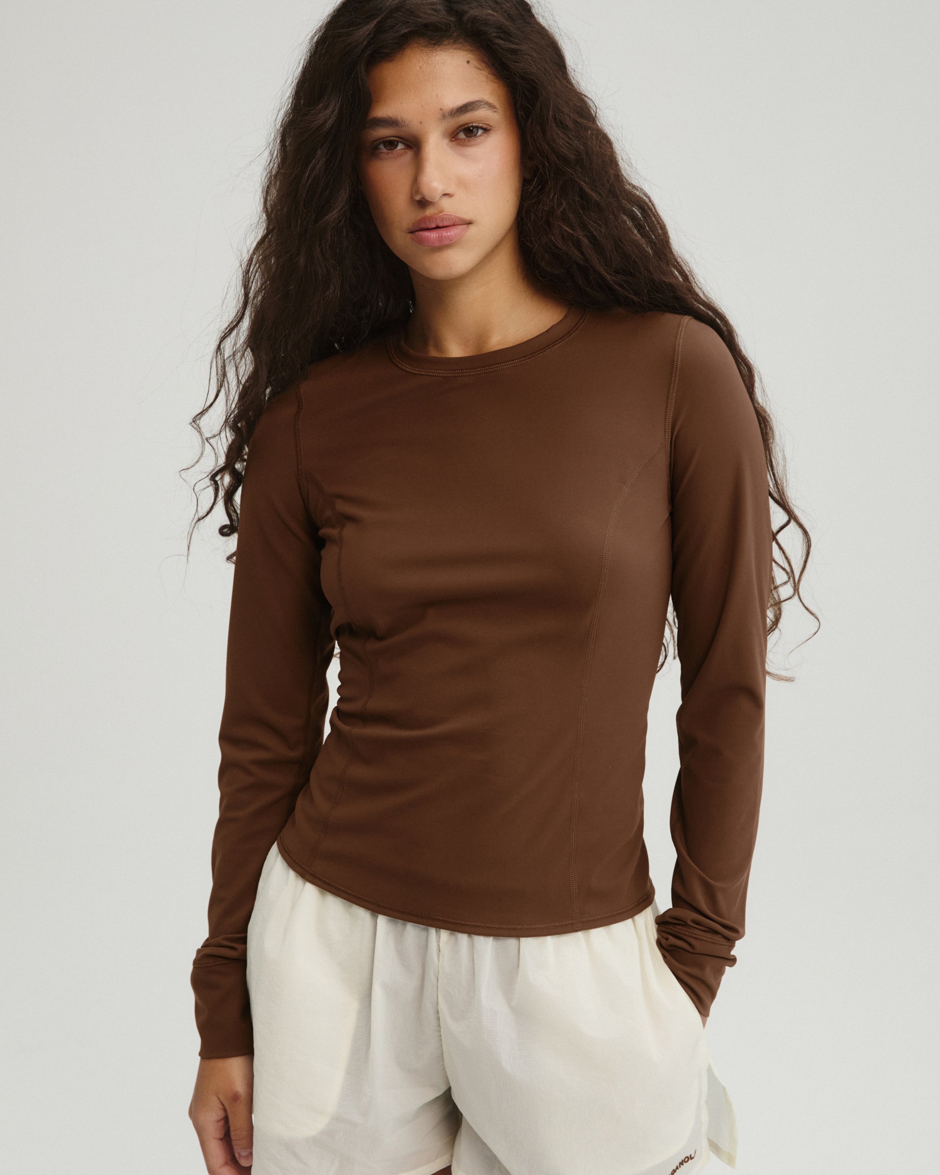 Panelled Long Sleeve Top - Mocha Brown – Adanola