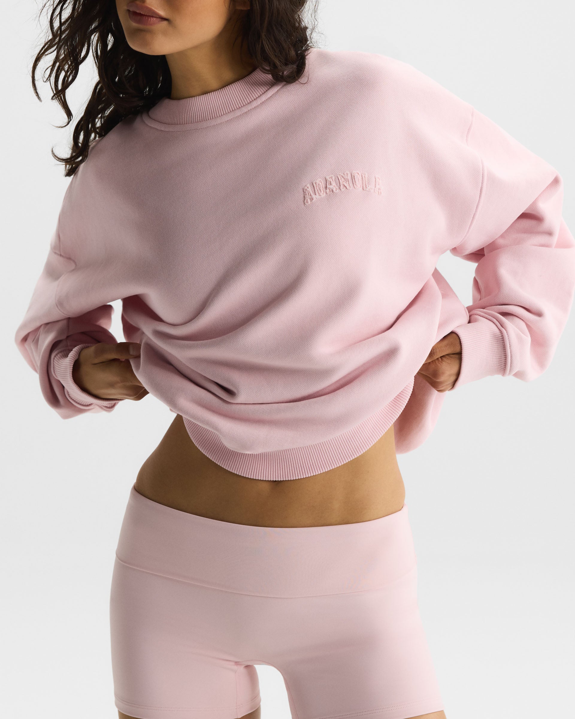 Varsity Applique Washed Oversized Sweatshirt - Soft Pink – Adanola