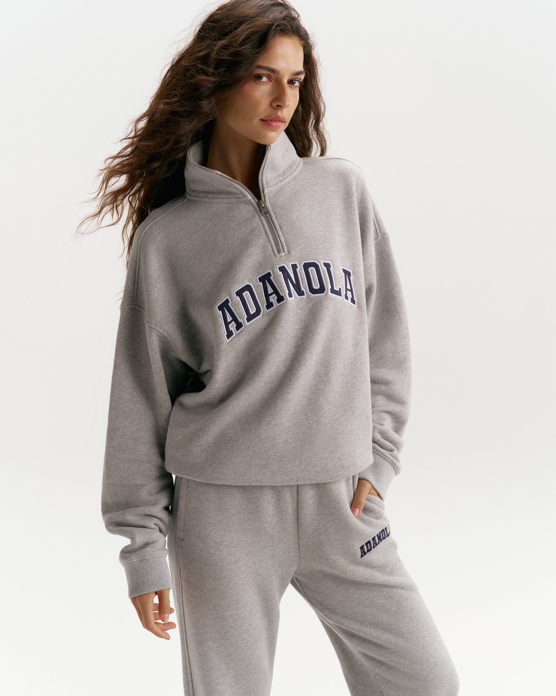 Women's Relaxed Zip Sweatshirt - Heather Grey | Adanola – Adanola