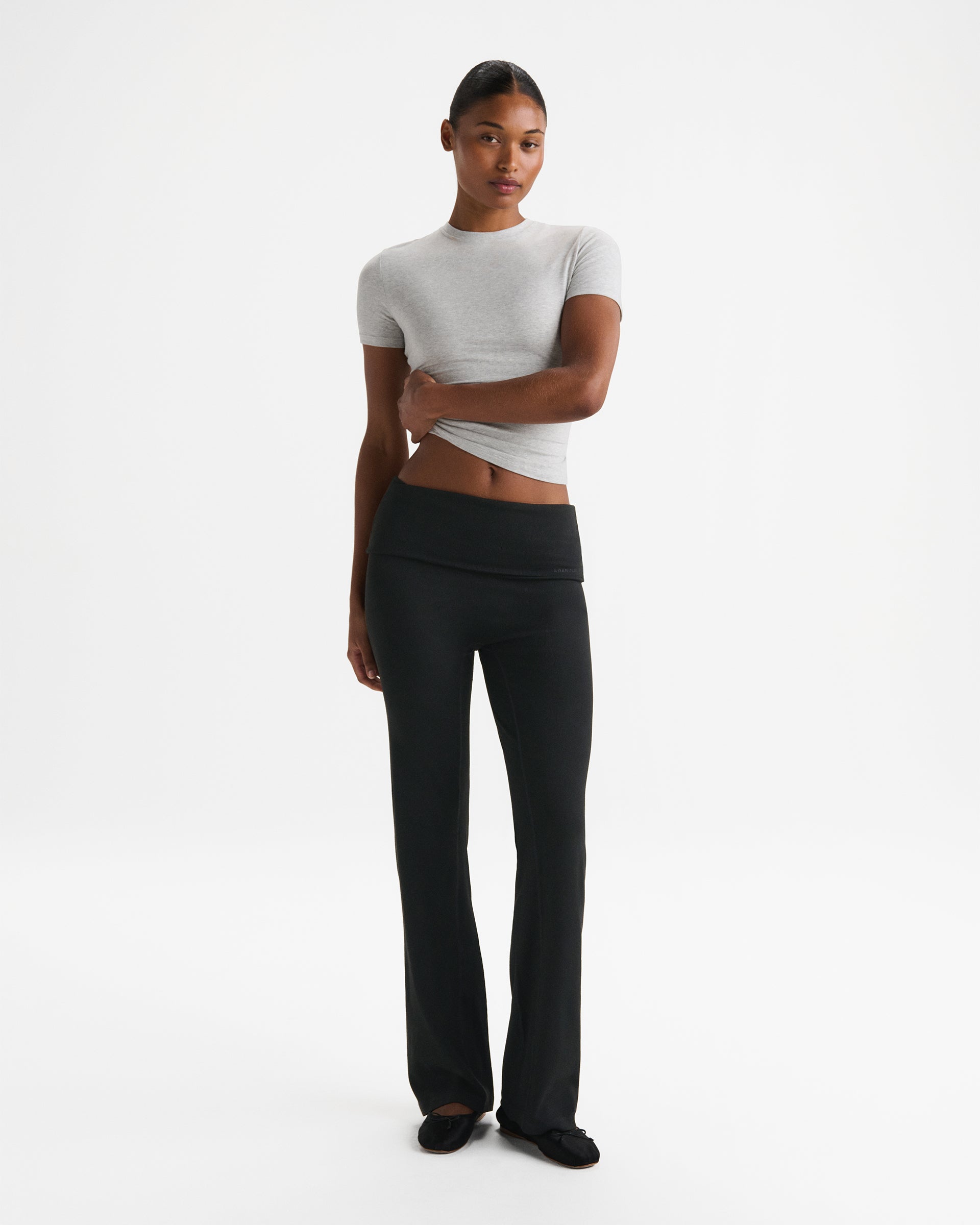 Women's Rib Fold Over Pants - Black | Adanola – Adanola