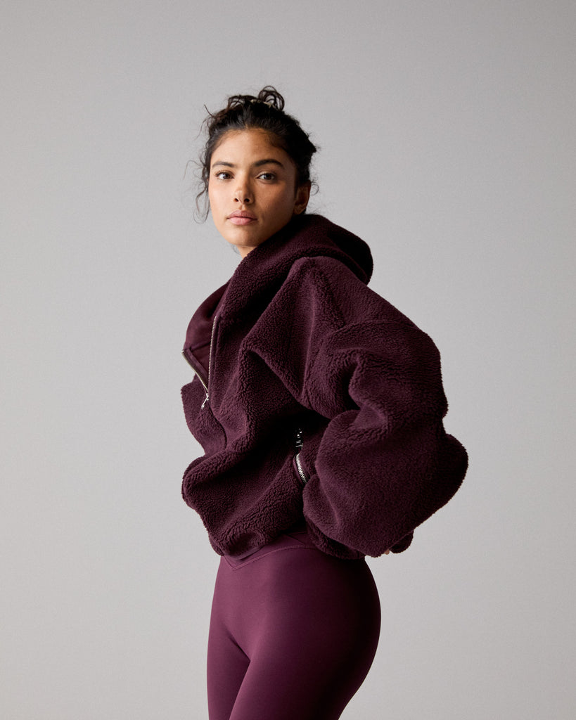 Hooded Borg Bomber Jacket - Dark Cherry