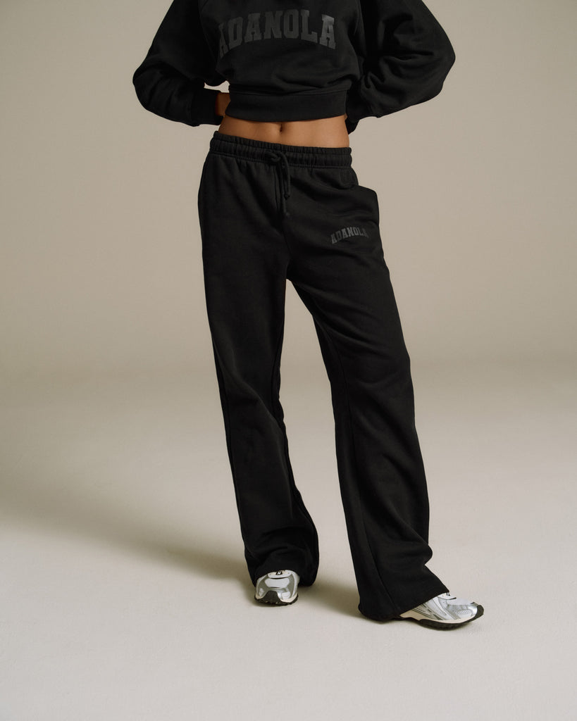 Varsity Loose Fit Straight Leg Sweatpants - Black