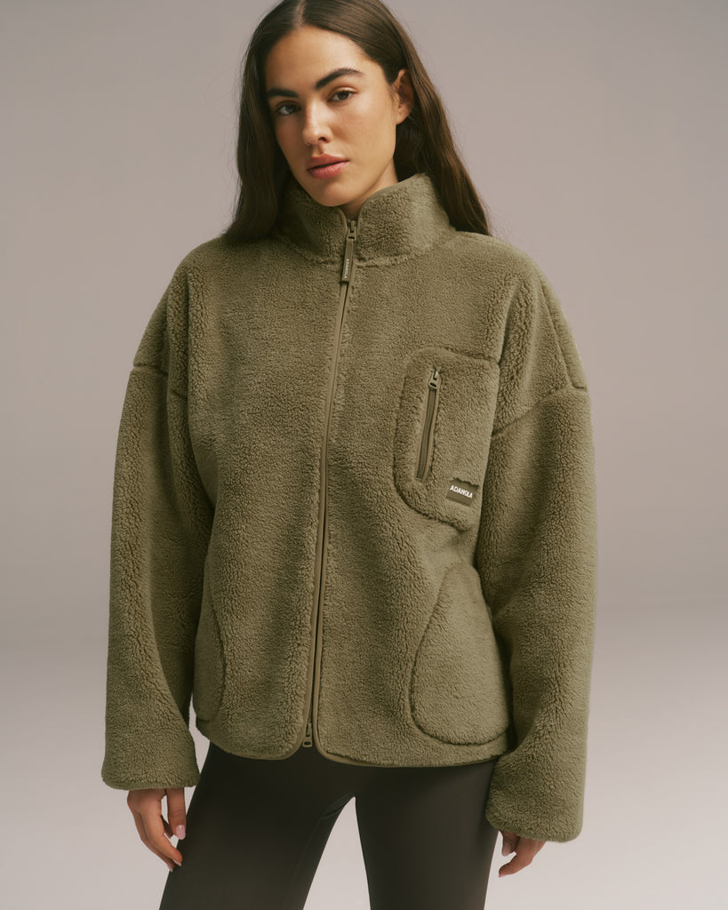 Adanola Oversized Pocket Zip Through Fleece - Dark Pistachio Green
