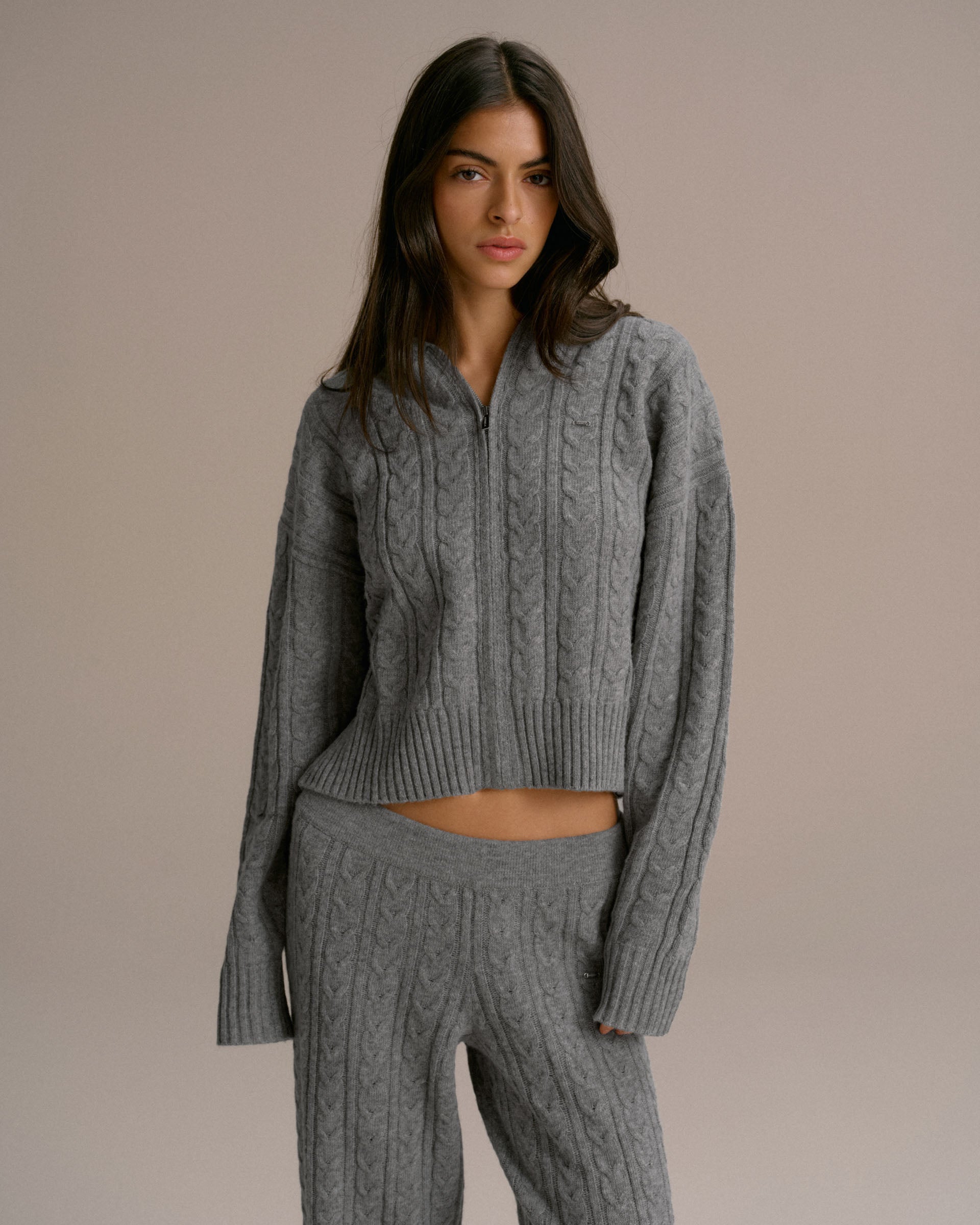 Cable Knit Zip Hoodie - Dark Grey Melange – Adanola