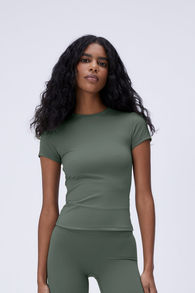Ultimate Short Sleeve Longline Top - Khaki Green