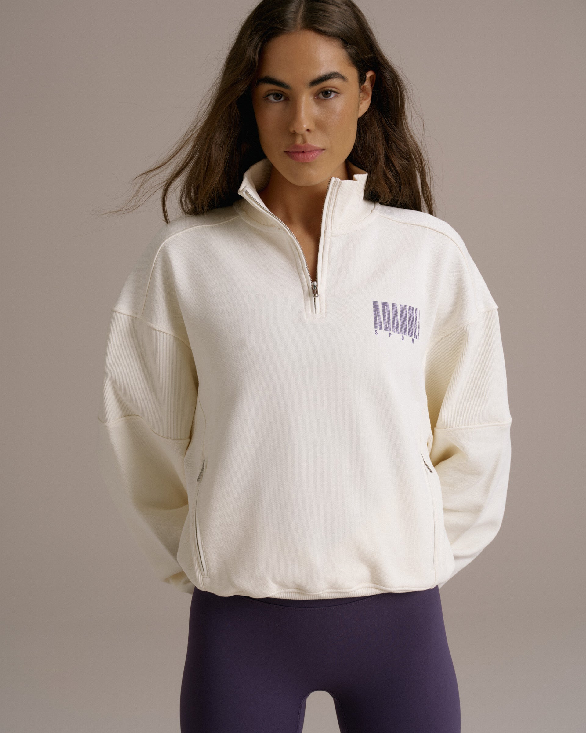 Sport Horizon Relaxed Funnel Neck Zip Sweatshirt - Marshmallow