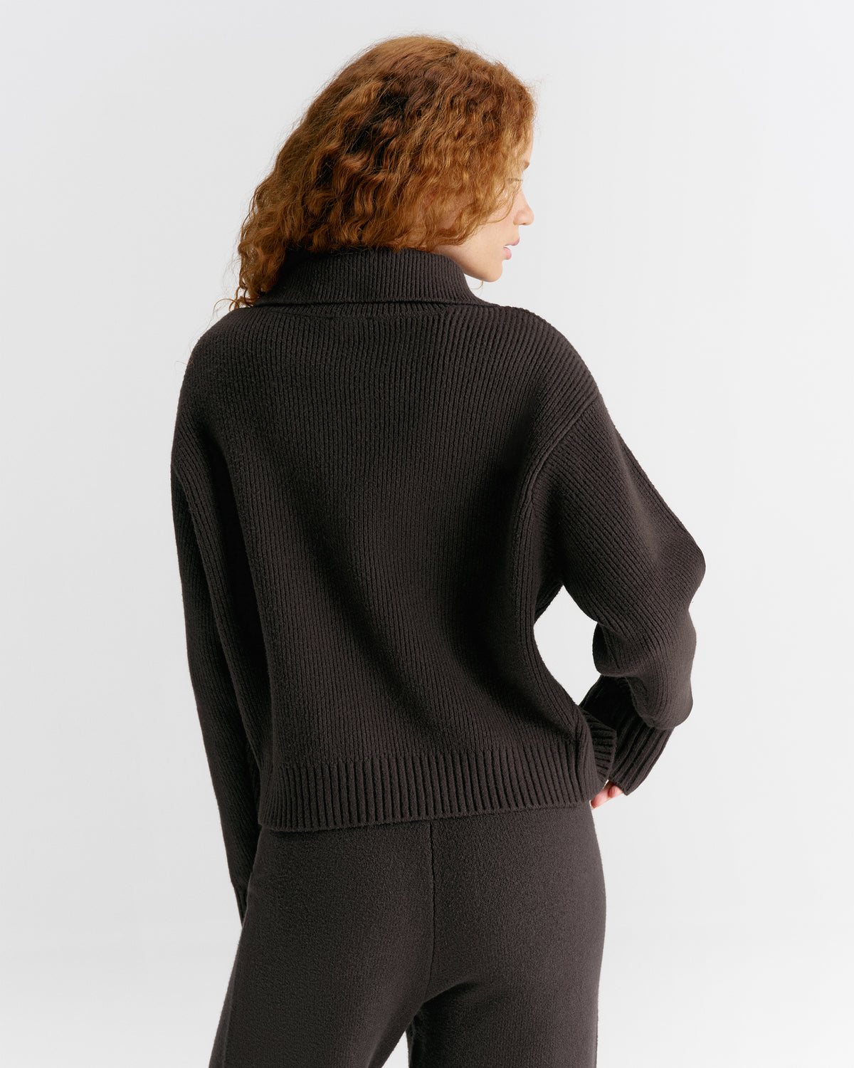 Knit Funnel Neck Collar Cardigan - Coffee Bean