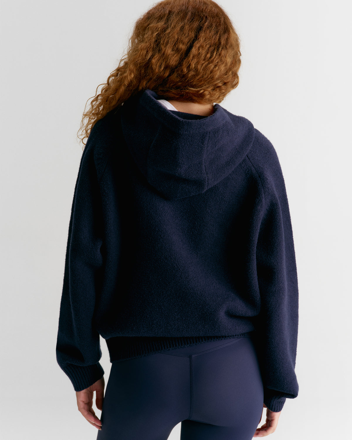 Oversized Knit Hoodie - Navy Blue