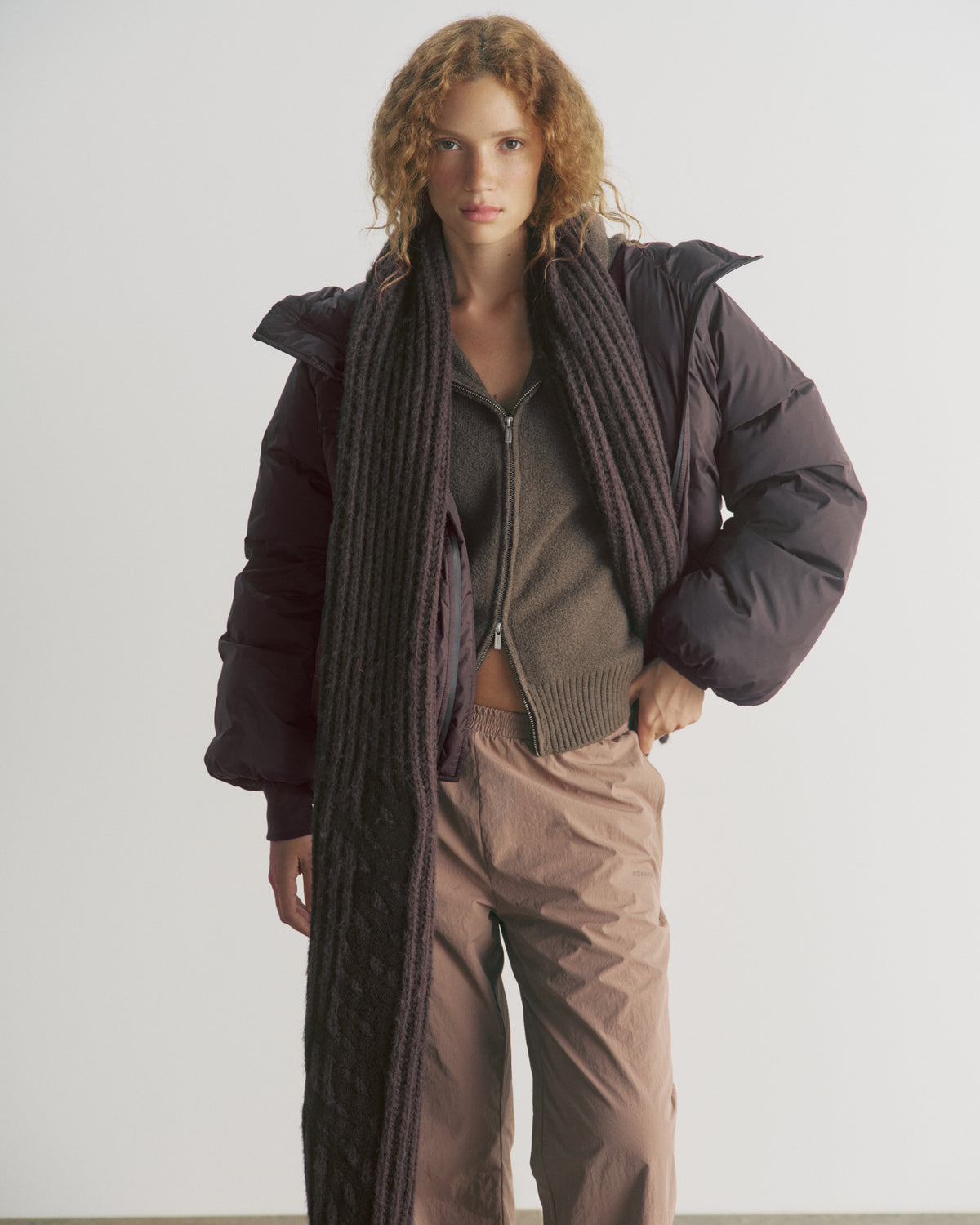 Funnel Neck Balloon Sleeve Down Puffer Jacket - Coffee Bean