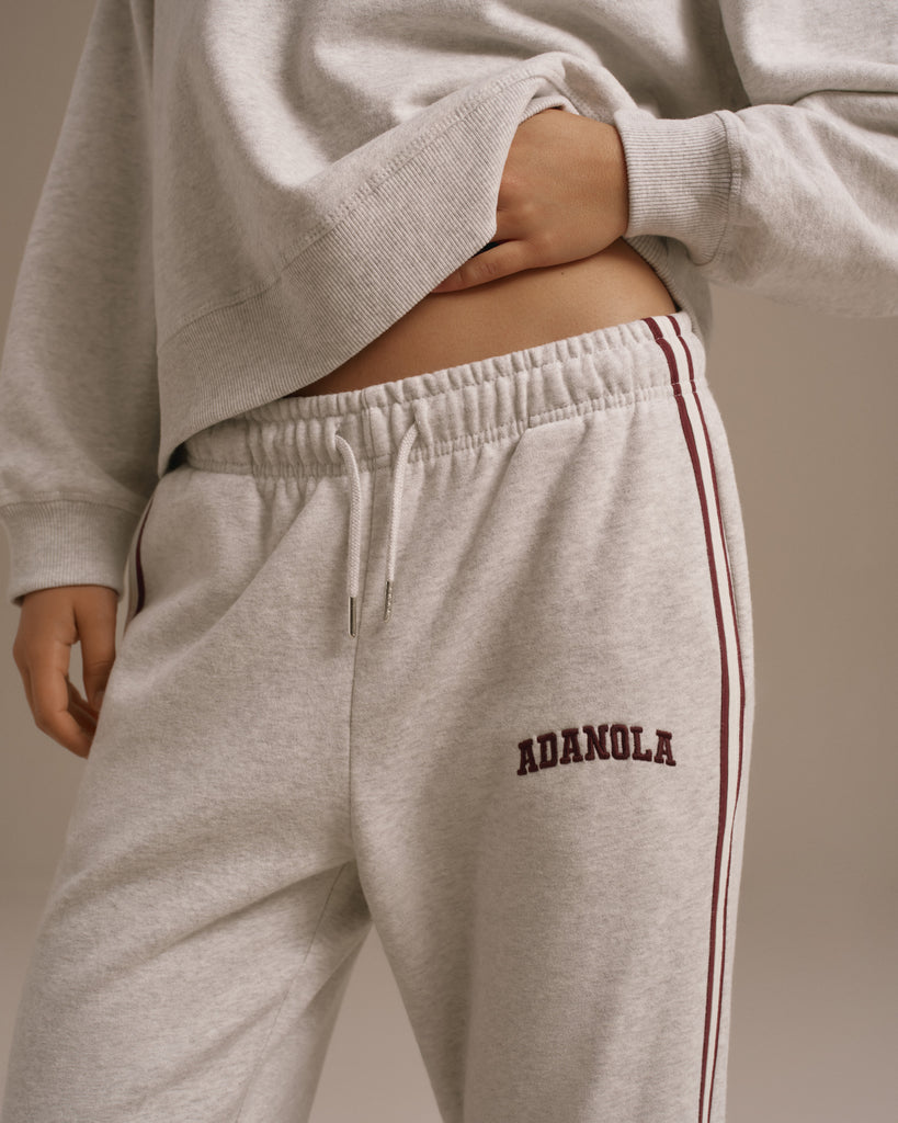 Varsity Loose Fit Straight Leg Sweatpants - Light Grey