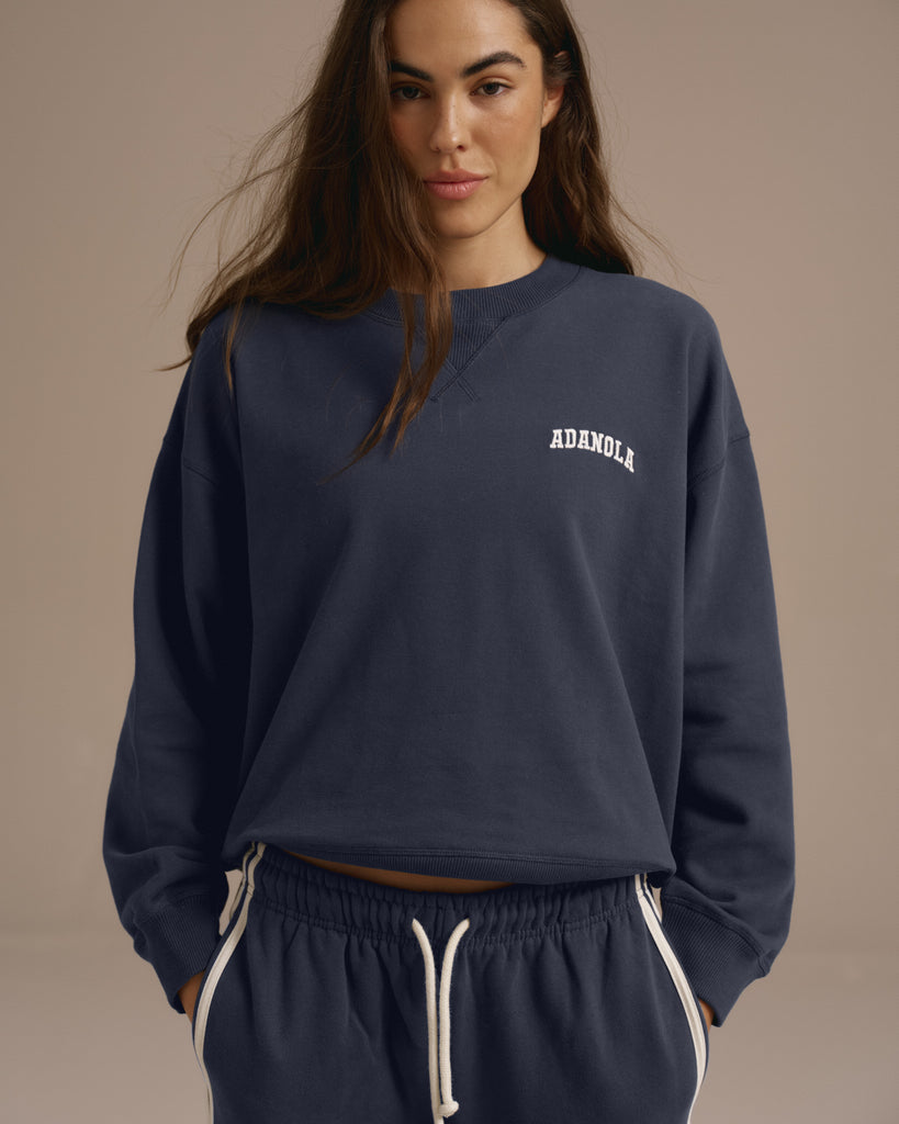 Varsity Loose Fit Sweatshirt - Midnight Blue/Marshmallow White