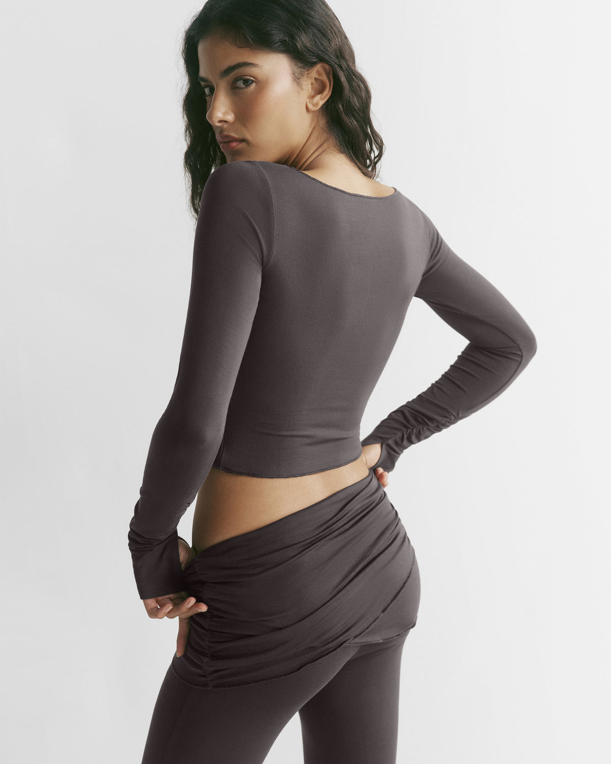 Modal Soft Slash Neck Top - Coffee Bean