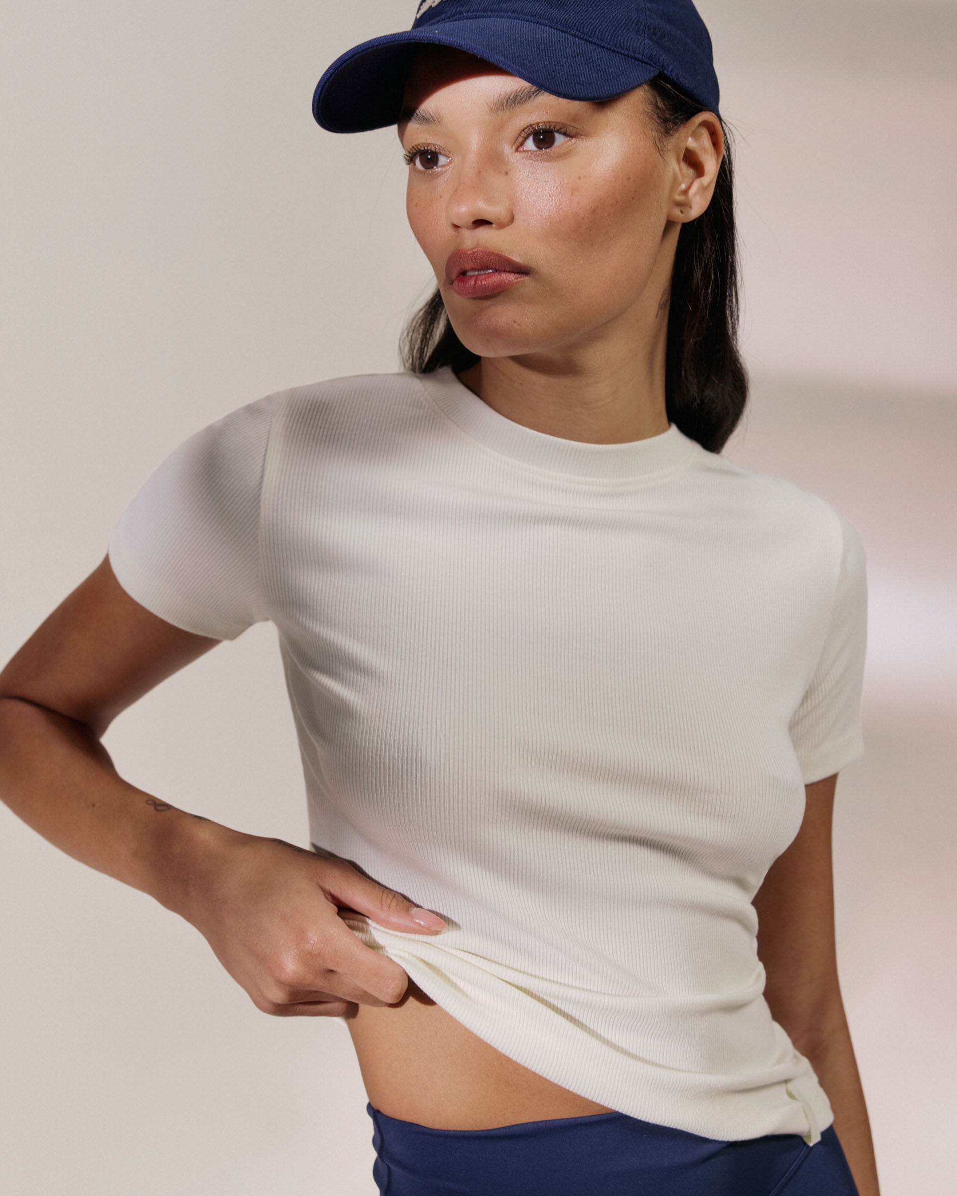 Modal Soft Rib Short Sleeve Top - Marshmallow White – Adanola