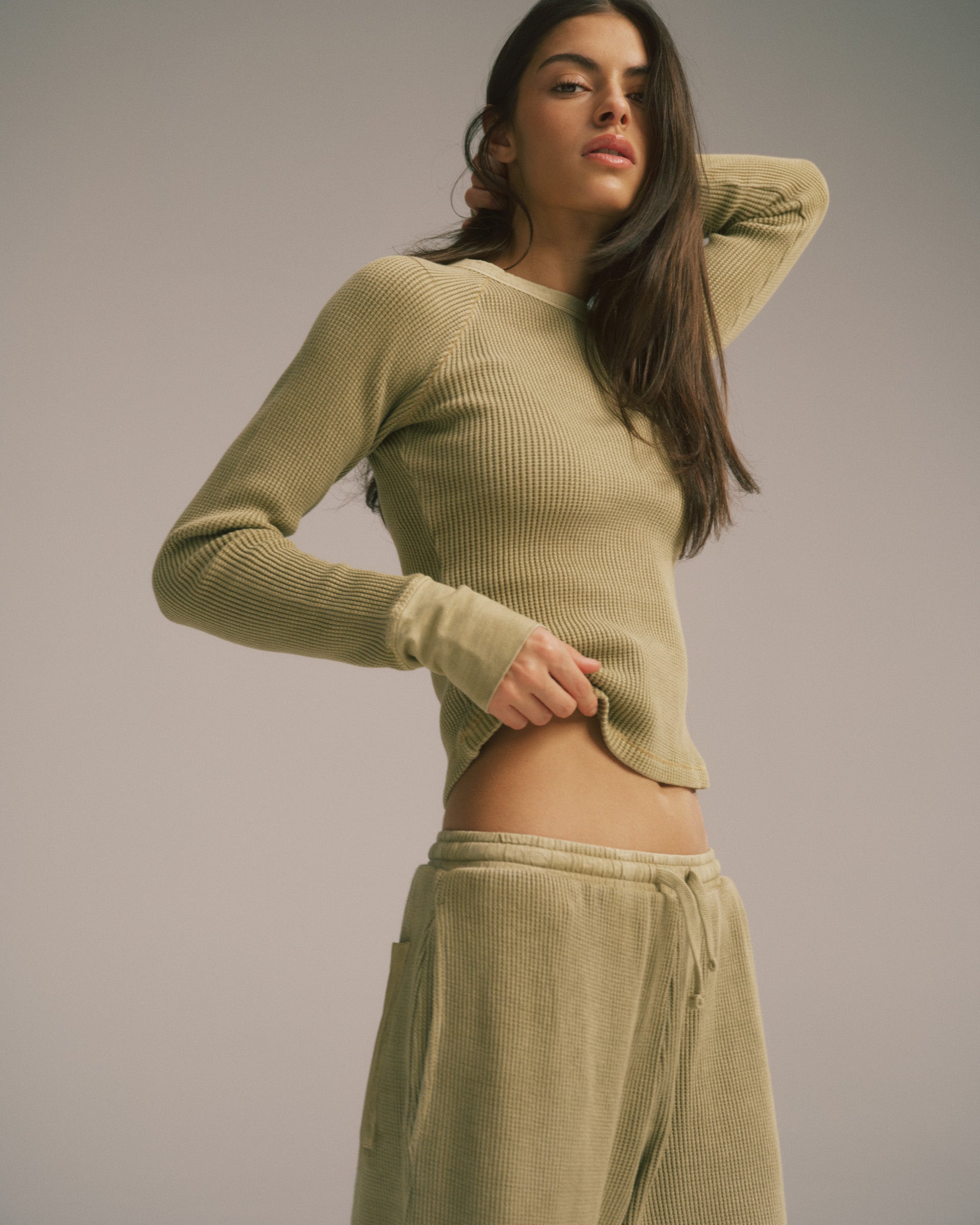 Waffle Raglan Long Sleeve Top - Pistachio Green – Adanola