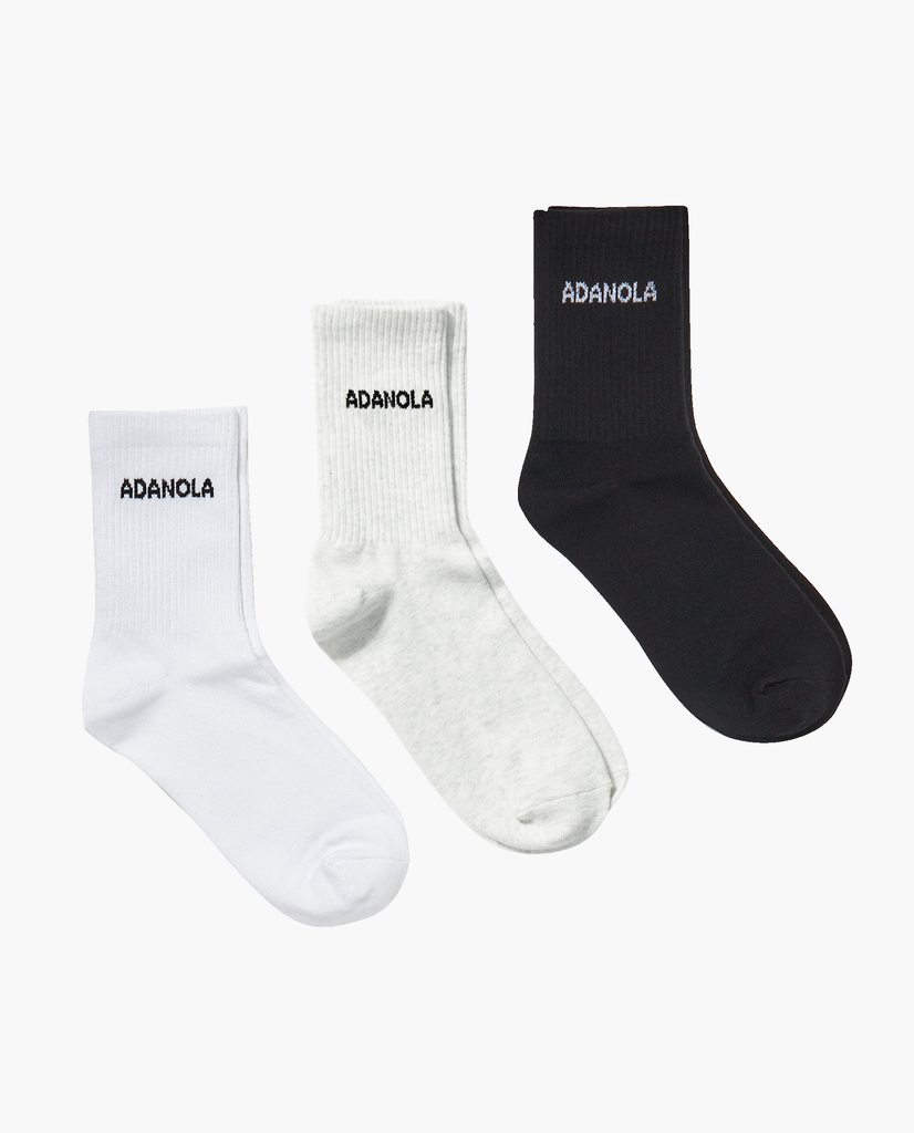 3 Pack Socks - White, Black, Light Grey Melange