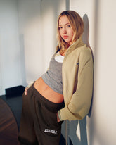 Drawcord Zip Through Sweatshirt - Caramel Beige