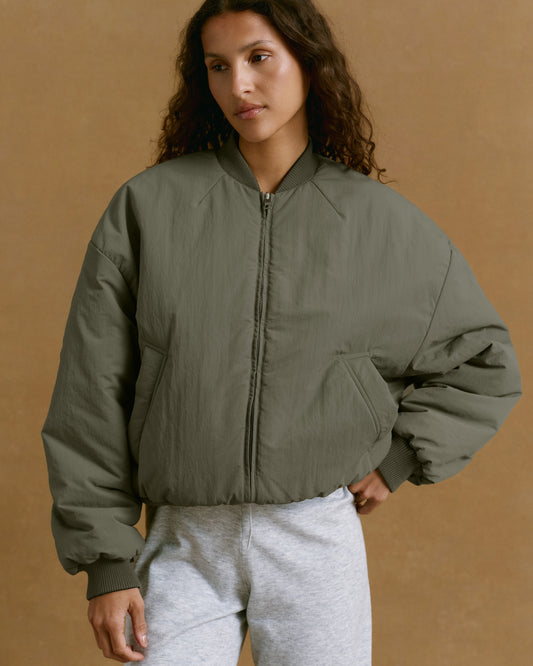 Drop Shoulder Reversible Bomber Jacket - Black/Olive Green