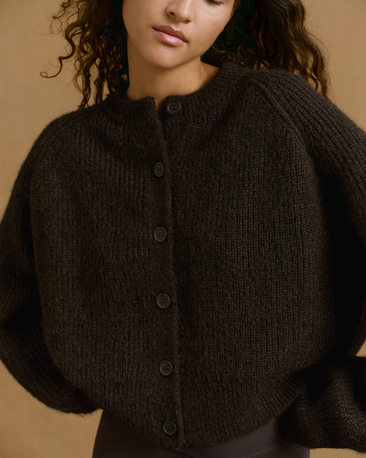 Knit Button Up Cardigan - Coffee Bean