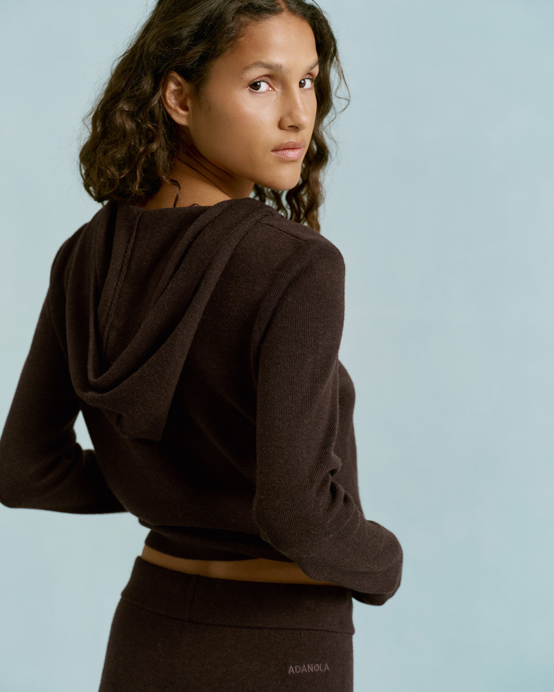 Knit Zip Up Hoodie - Coffee Bean