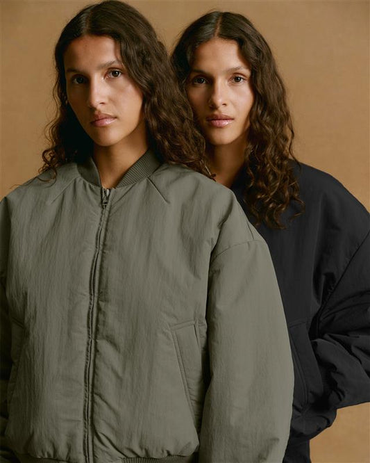 Drop Shoulder Reversible Bomber Jacket - Black/Olive Green