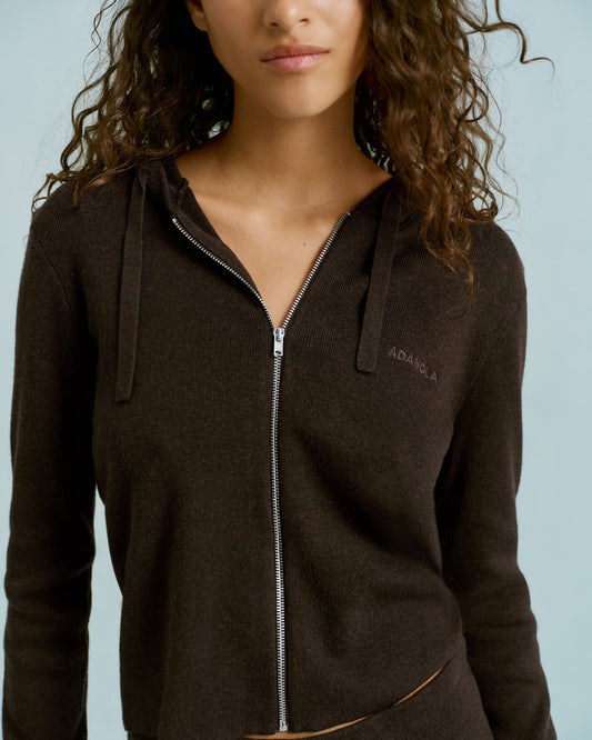 Knit Zip Up Hoodie - Coffee Bean