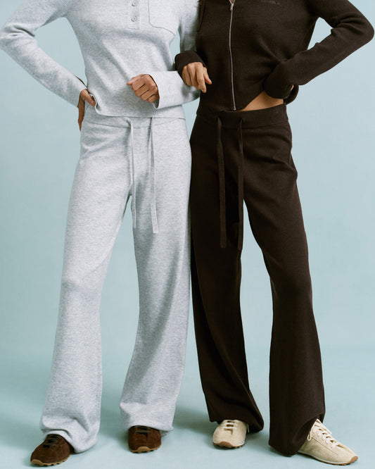 Knit Straight Leg Trousers - Light Grey Melange