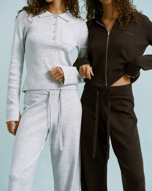 Knit Zip Up Hoodie - Coffee Bean