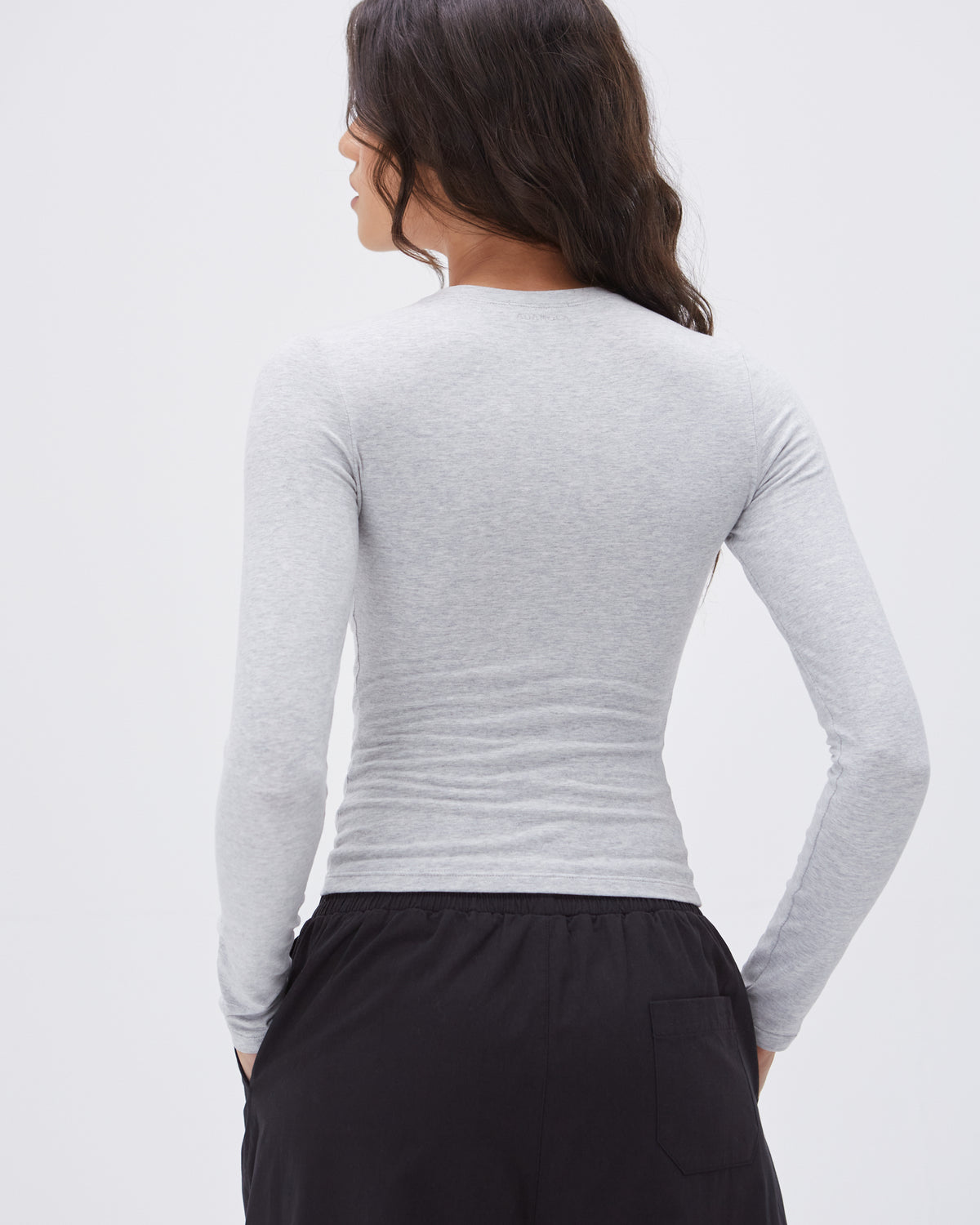 Women's Grey Fitted Long Sleeve Top