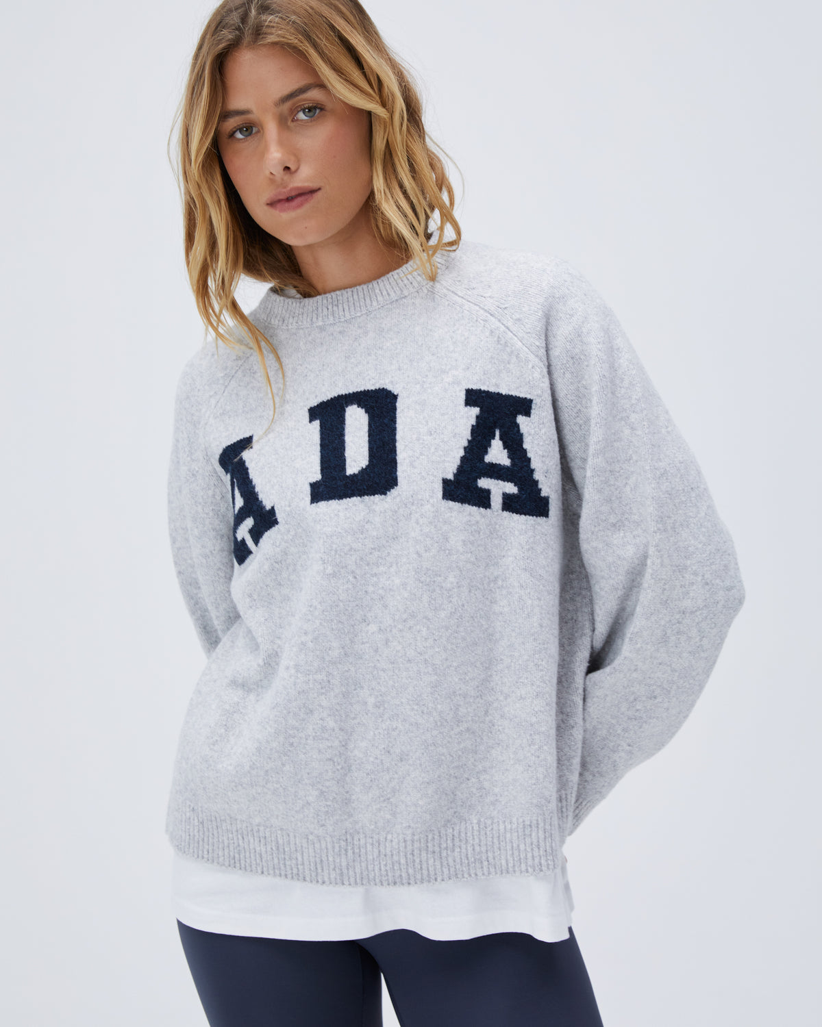 ADA Oversized Knit Sweatshirt - Light Grey Melange
