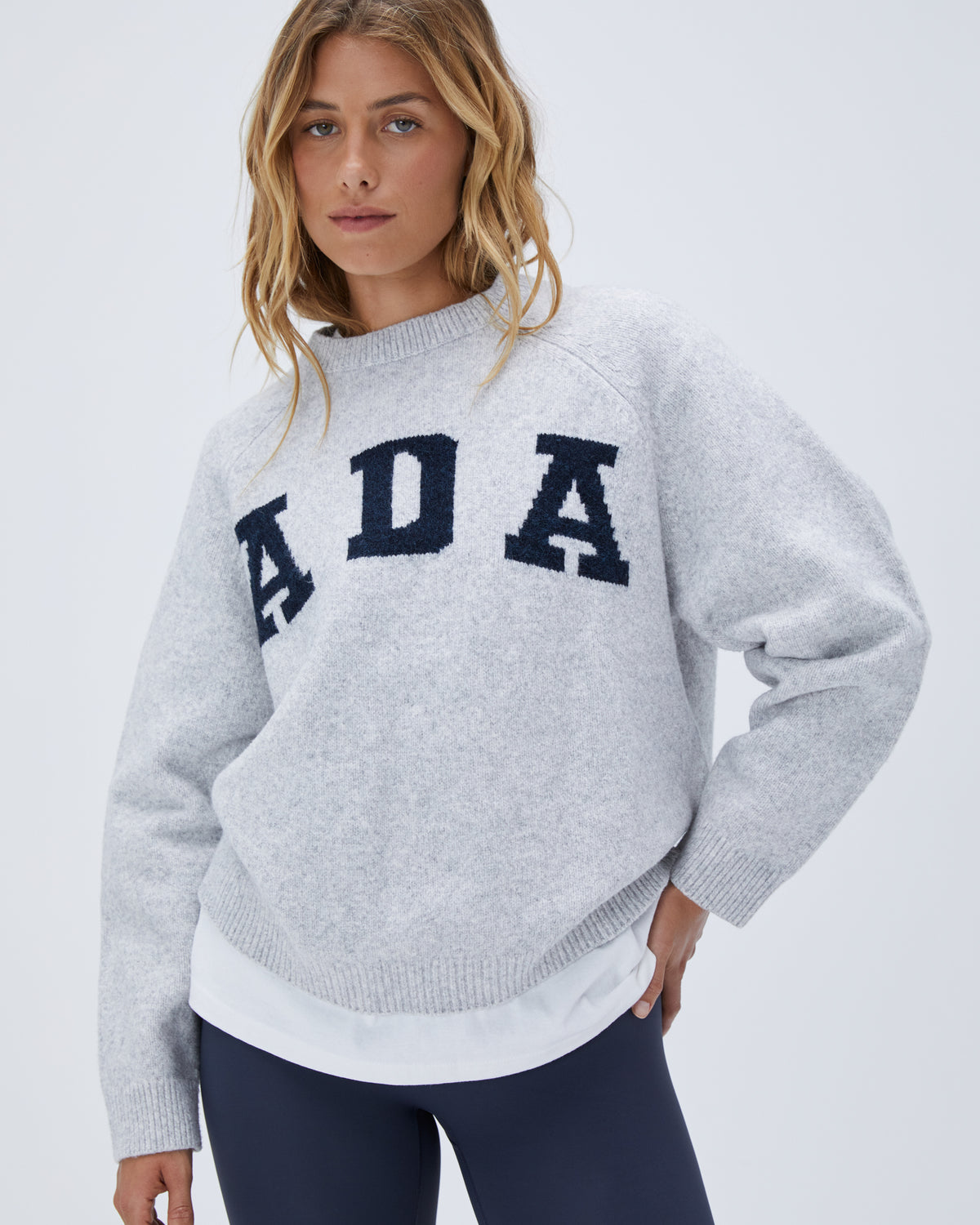 'ADA' Knit Sweatshirt - Light Grey | Adanola