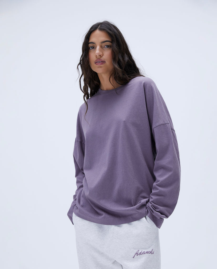 Women's Long Sleeve Boxy T-shirt - Washed Purple | Adanola