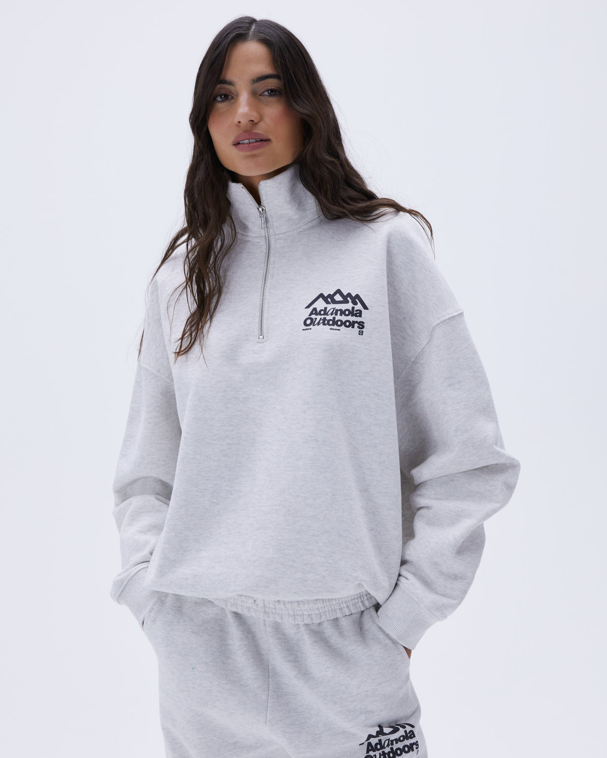 Women's Oversized Funnel Neck Zip Sweatshirt - Light Grey Melange | Adanola