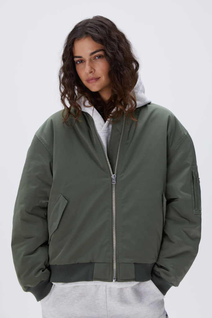 Women's Khaki Green Bomber Jacket | Adanola