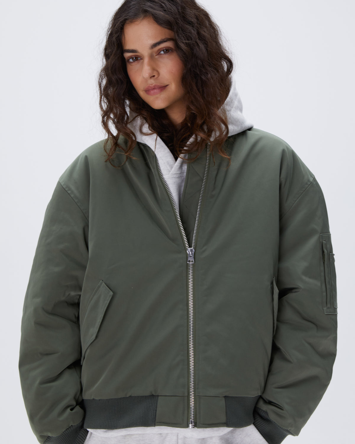 Women's Khaki Green Bomber Jacket | Adanola