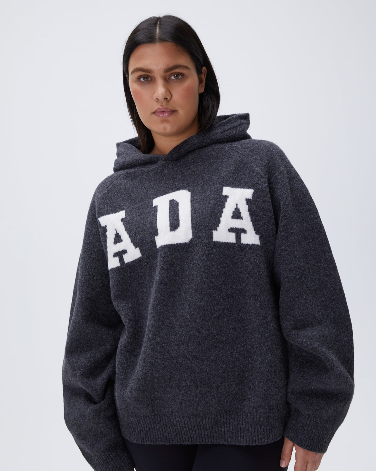 ADA Oversized Knit Hoodie - Dark Grey/Cream
