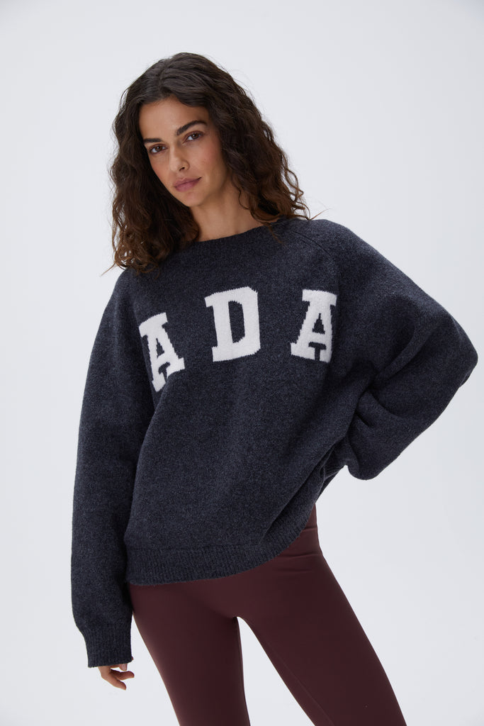 ADA Oversized Knit Sweatshirt - Dark Grey/Cream