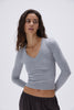 Women's Grey Ribbed V Neck Top | Adanola