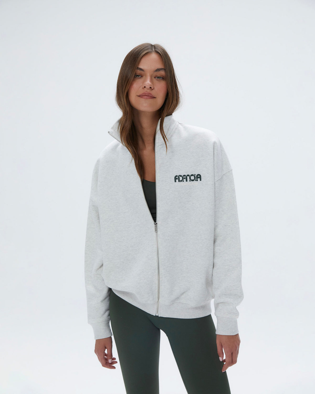 Sportswear Oversized Full Zip Funnel Sweatshirt Light Grey Melange Dark Olive
