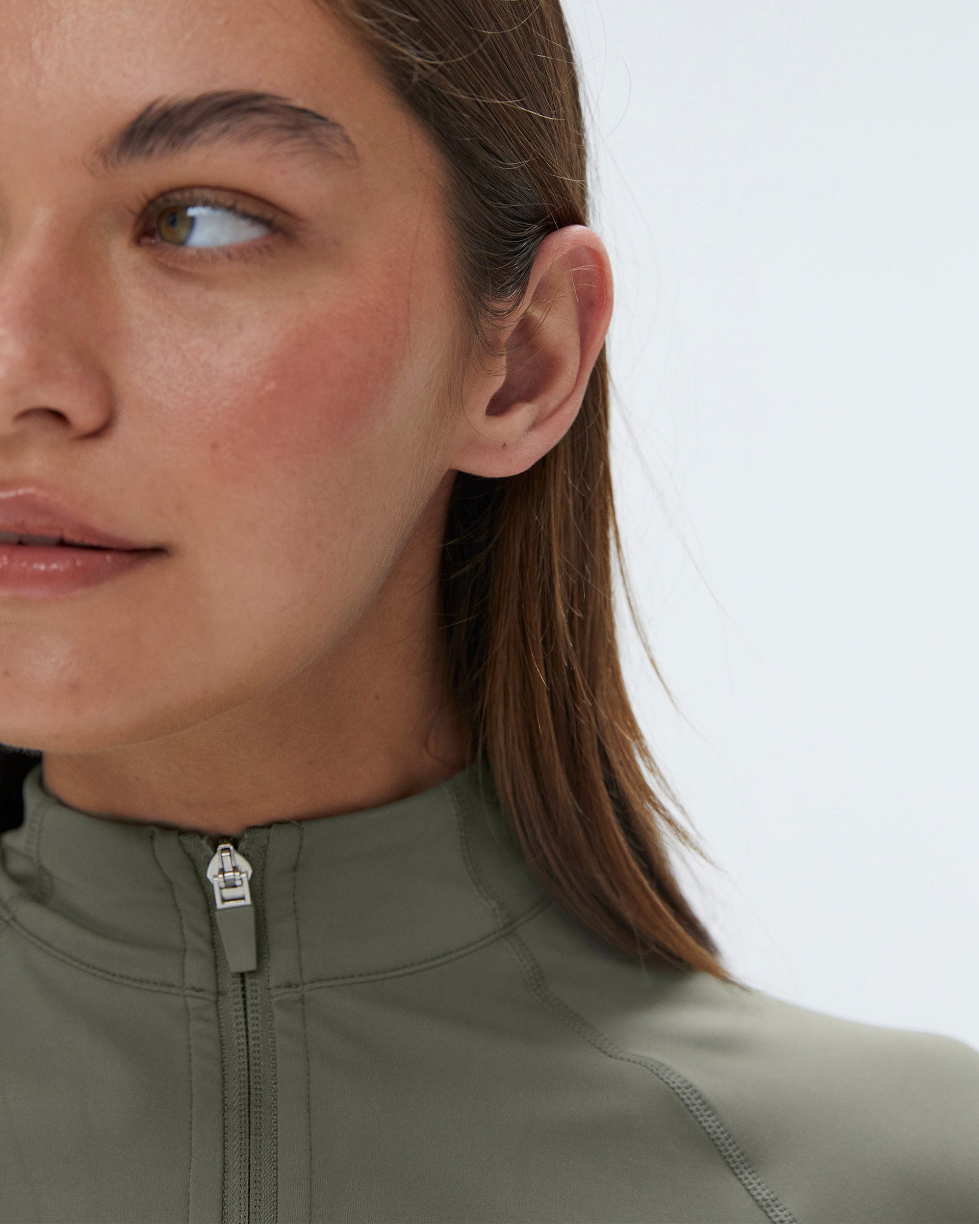 Women's Ultimate Short Sleeve Zip Up Top - Olive Green | Adanola