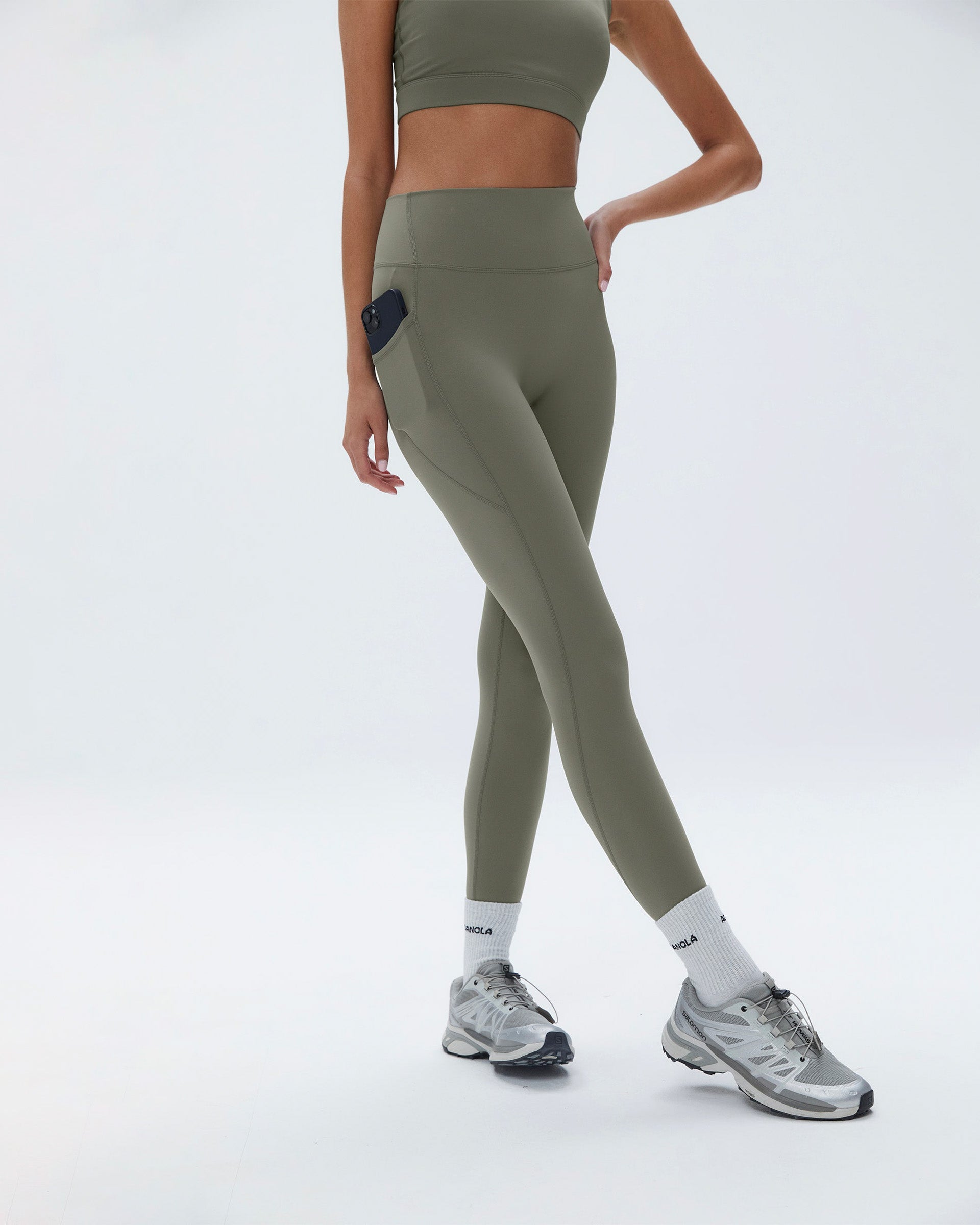 Ultimate Side Pocket Olive Green High Waisted Leggings | Adanola