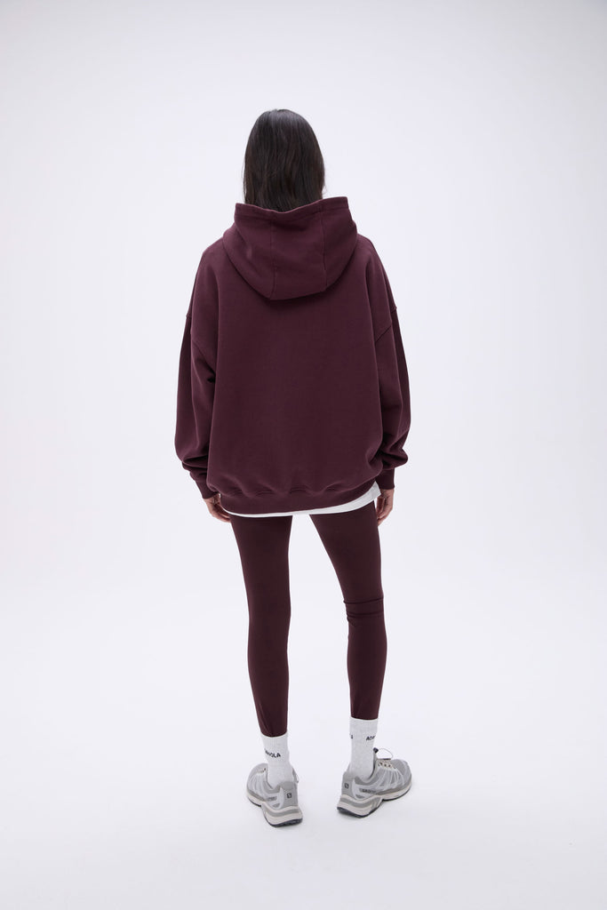 Distressed Varsity Oversized Hoodie - Dark Cherry