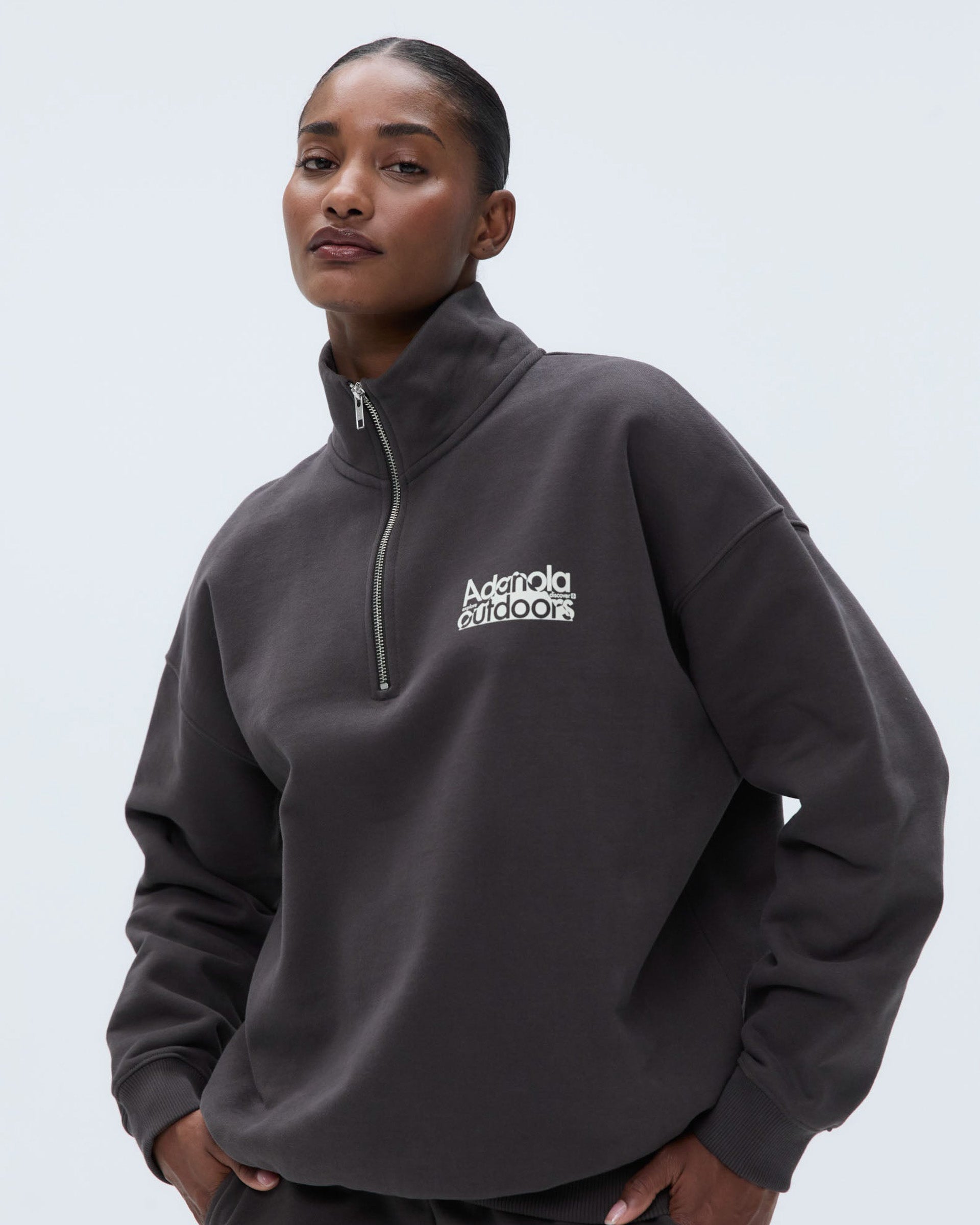 Trail Oversized Funnel Neck Zip Sweatshirt - Coffee Bean