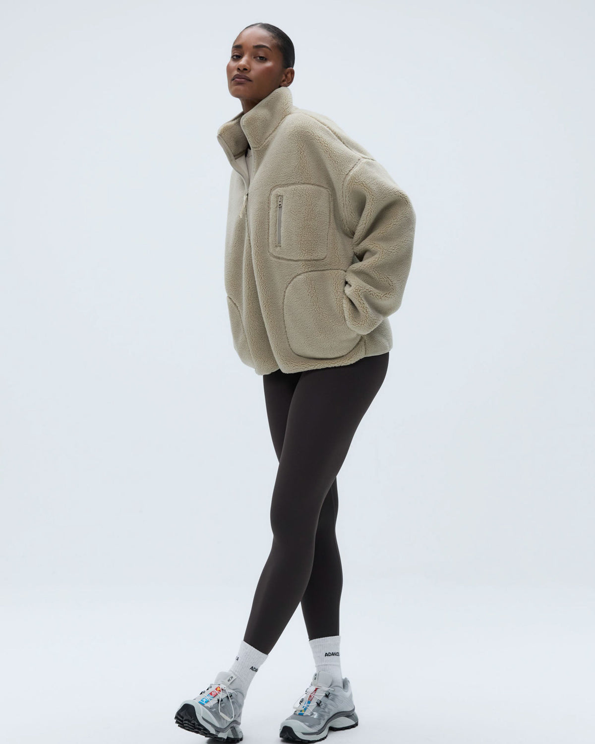 Oversized Pocket Zip Through Fleece - Sand