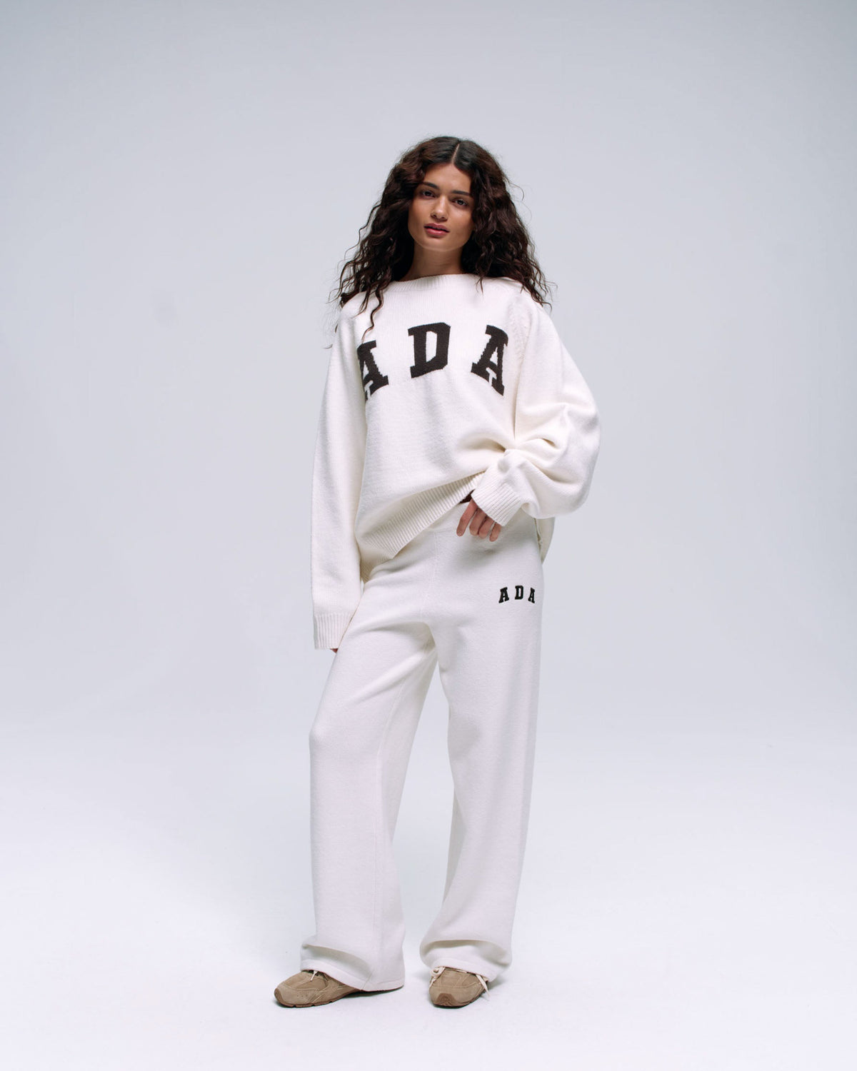 ADA Knit Straight Leg Sweatpants Cream Coffee Bean