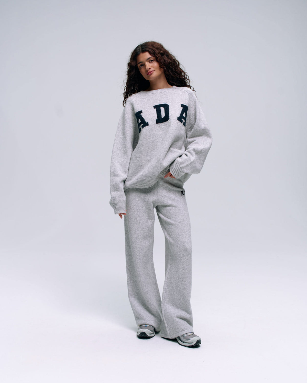 ADA Knit Straight Leg Sweatpants Light Grey Melange Navy Blue